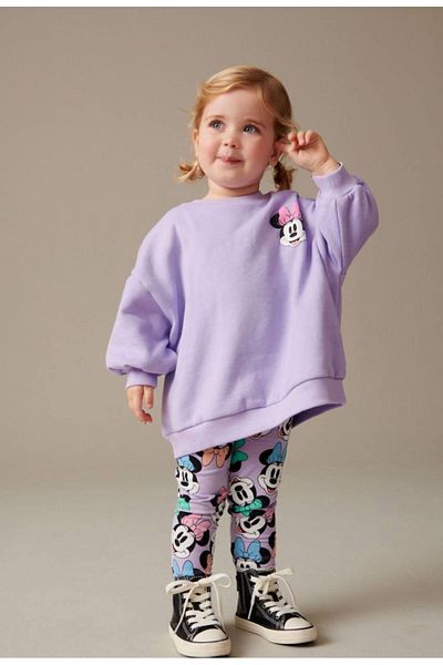 Lolliboomkids Girls' New Season 3 Rope Purple Color Mickey Pattern Print Sweatshirt Leggings 2 Piece Suit