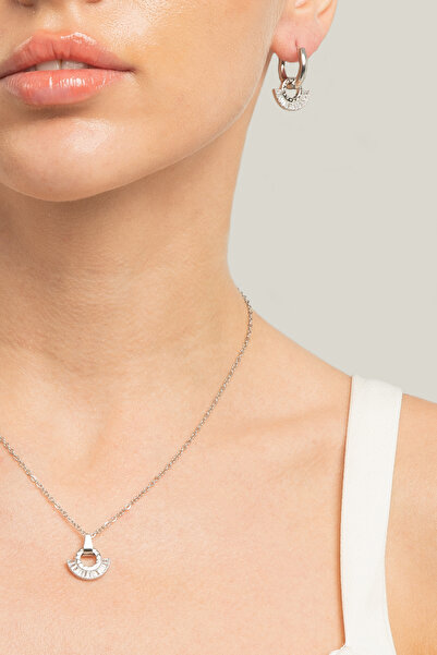 Lina Tia Kadın Hilal Figür Tasarım Model Zirkon Taşlı Çelik Gümüş Kaplama Su ...