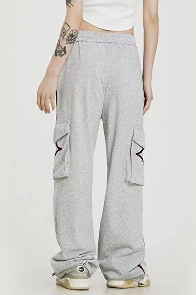 EDVESS Unisex γκρι φαρδύ παντελόνι φούτερ - Μοτίβο αστεριών