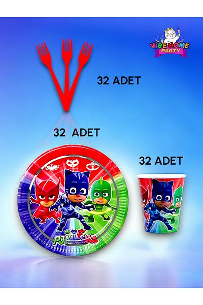 VibeHome Pijamask Themed Super Eco Set for 32 - Birthday Party and Fun Events