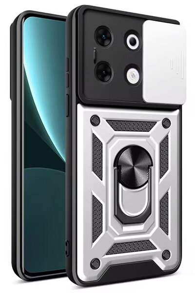 Nevarium İnfinix Zero 30 5G ile Uyumlu Kılıf Pars Lens Sürgülü Yüzüklü Standlı Korumalı Kılıf