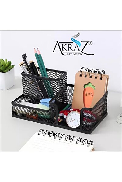 Akraz Art Design MASA ÜSTÜ METAL KALEMLİK ÜÇ GÖZLÜ (MASA SETİ)