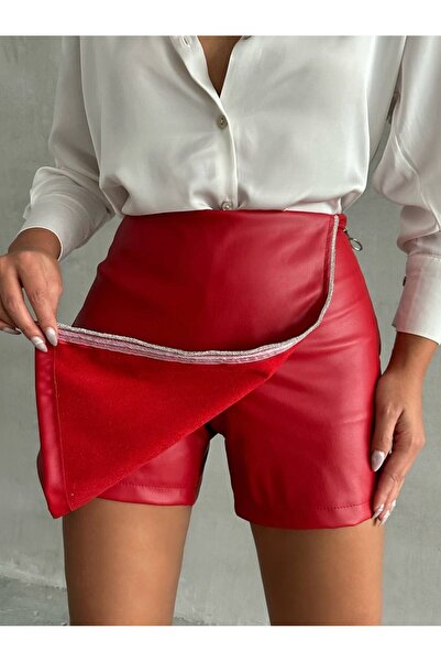 Lima butik Taş Detaylı Suni Deri Şortetek