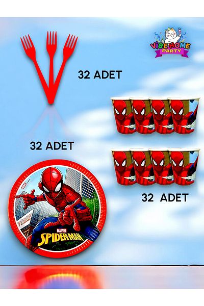 VibeHome Spiderman Themed Super Eco Set for 32 - Birthday Party and Fun Events