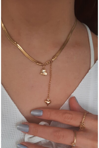 Cey's fashion Çelik Kalpli E Harfli Kolye Altın Kaplama Italyan Zincir Kolye ...