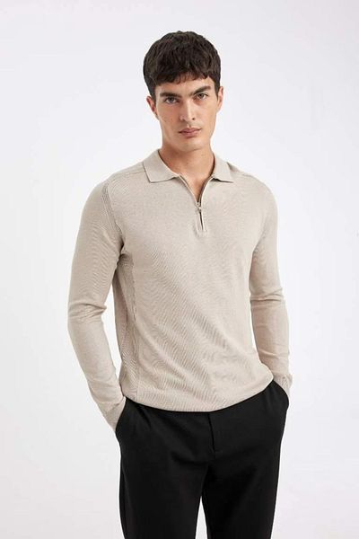 DeFacto Standard Fit Regular Cut Zippered Polo Neck Knitwear Sweater D0621Ax24Au