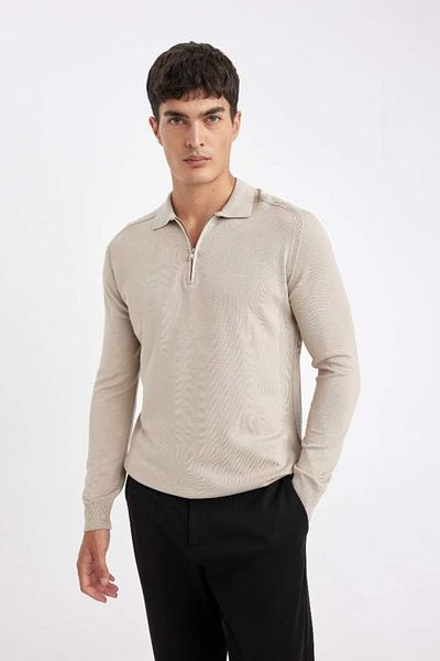 DeFacto Standard Fit Regular Cut Zippered Polo Neck Knitwear Sweater D0621Ax24Au