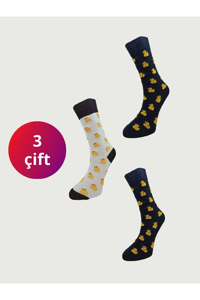 truyana Duck Patterned Socket Cotton Women's Socks 3 Pairs