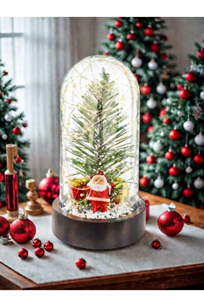 Denseden Yılbaşı Noel Baba Çam Ağacı Süslemeli Ledli Fanus Yeni Yıl Yılbaşı H...