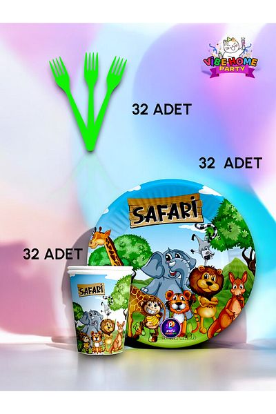 VibeHome Safari Themed Super Eco Set for 32 - Birthday Party and Fun Events
