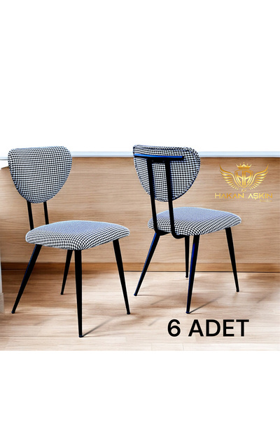 BY HAKAN AŞKIN Metal ayaklı Kazayağı Desenli Lüx Sandalye (6 Adet)