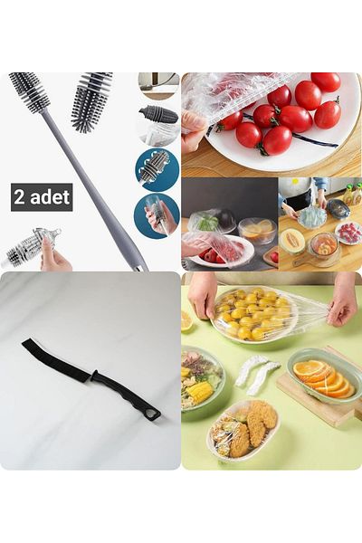 nicetohave 100 Pcs Pots and Saucers Food Cap + 2 Pcs Baby Bottle Cleaning Brush + 3 Pcs Multipurpose Fine Brush