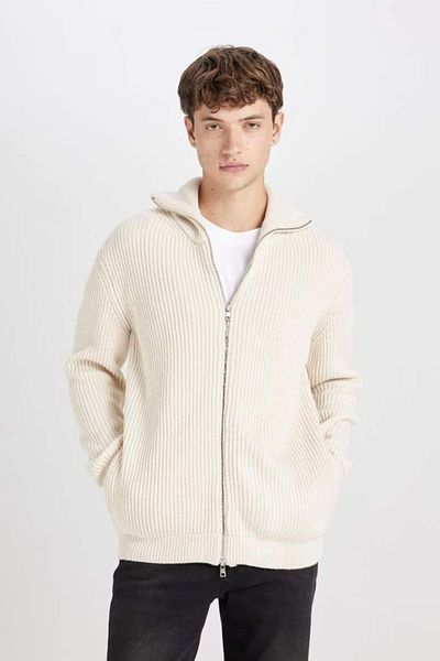 DeFacto Standard Fit Regular Cut Stand Collar Zipper Cardigan C9014Ax24Au