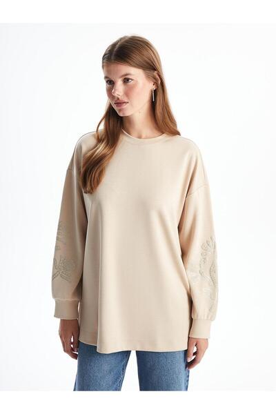 LC Waikiki Γυναικείο φούτερ LCWAIKIKI Basic Crew Neck Κεντημένο Oversize