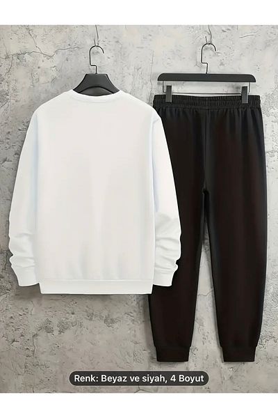 NEW TRENDY COLLECTİON Ανδρικό φούτερ με λεοπάρ στάμπα και Jogger - Casual, Flexible Polyester Mix, με τσέπες