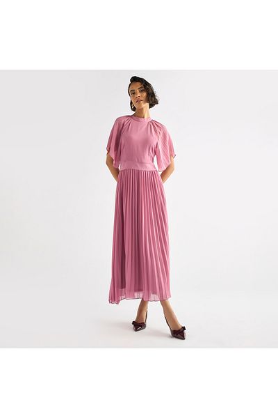 FAV Pleated Maxi Dress with Ruffle Sleeves