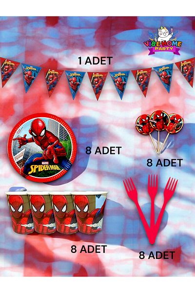 VibeHome Spiderman Themed Eco Set for 8 People - Birthday Party and Fun Events