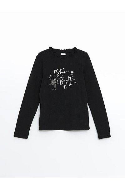 LC Waikiki Tricou pentru fete LCW Kids cu guler în picioare cu imprimeu în piatră