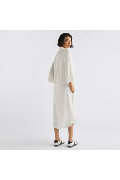 FAV Solid Button Down Shirt Dress with 3/4 Sleeves