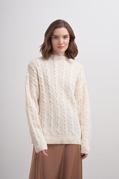 inspiration Klasik Saçlı Crop Kazak Br7004 Ekru