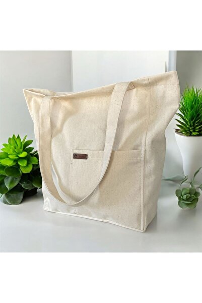 LİFENES Τσάντα ώμου - Ακατέργαστο ύφασμα, Tote, ύφασμα, λεπτομέρεια τσέπης