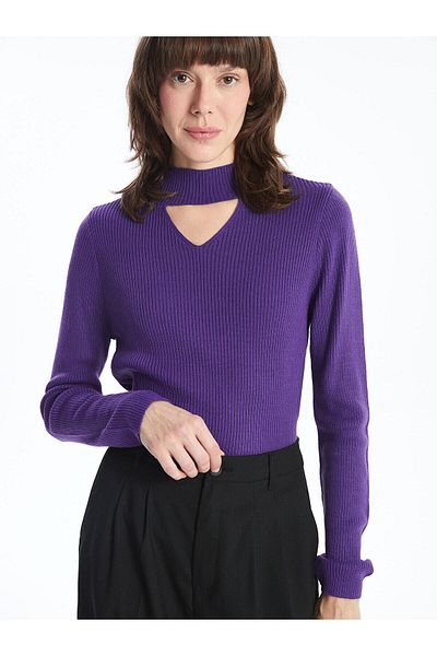LC Waikiki LCWAIKIKI Pulover de damă, clasic, violet deschis, cu guler ridicat