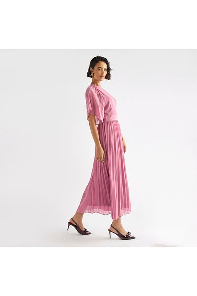 FAV Pleated Maxi Dress with Ruffle Sleeves