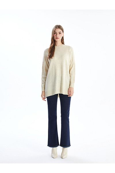 LC Waikiki Дамска плетена туника с кръгло деколте LCW Modest