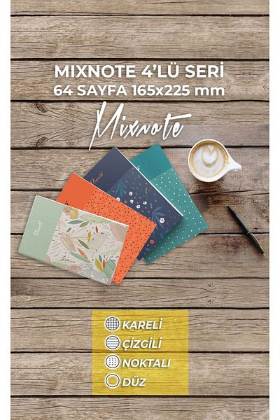 papirus craft A5 4-Piece Notebook Set - 32 Sheets, Checked and Striped Dot Detail