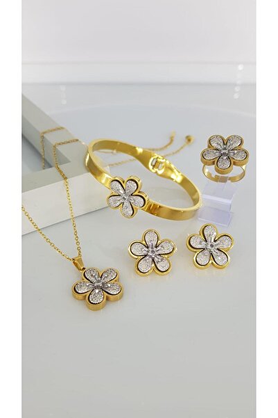 SONES 316 L 4'lü Çelik Takı Seti Anneler Günü Hediye Kutulu Kolye Küpe Bileklik Yüzük