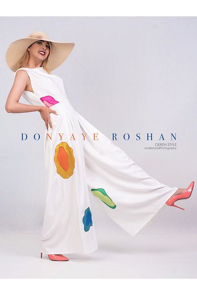 Gereh Style White Crepe Jumpsuit - Special Design, Bohemian Colored Embroidery Detail