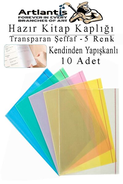 Artlantis Hazır Kitap Kaplığı Şeffaf Buzlu Renkli 10 Adet 1 Paket Cırtlı Ayar...
