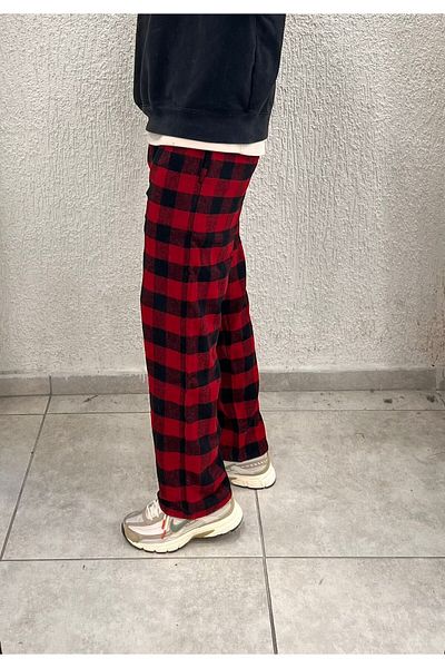 RE7EDİ Plaid Patterned Unisex Red Black Pajama Bottoms - Re7Byk