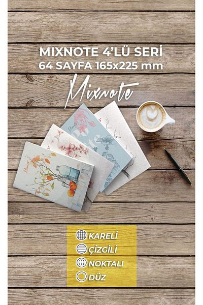 papirus craft A5 4-Piece Notebook Set - 32 Sheets, Checked and Striped Dot Detail