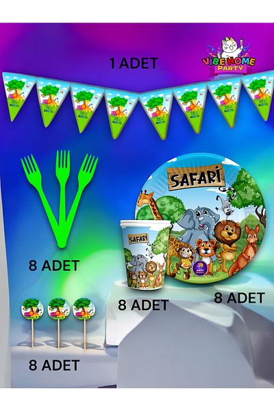 VibeHome Safari Themed Eco Set for 8 - Birthday Party and Fun Events