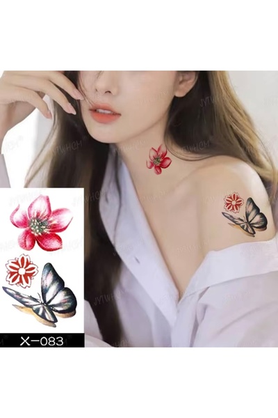 Be Best Unisex Lotus Çiçeği Kelebek Desen Geçici Dövme EB905