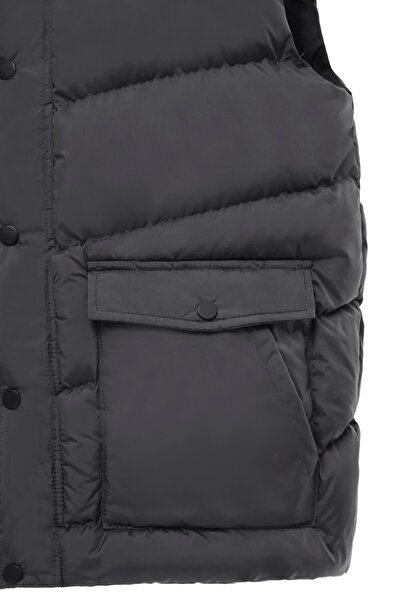 Danger Erkek Cep Detaylı Büyük Beden Şişme Yelek Gri