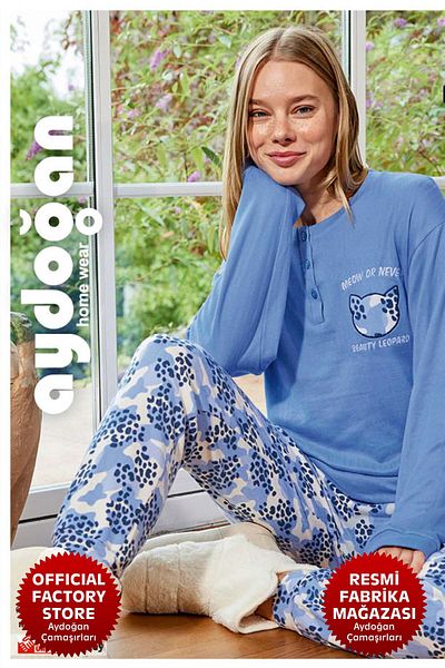 Aydoğan Set pijamale de damă, albastru, iarnă, cu gât termic, cu mânecă lungă B4-4 - 30010 - Aydogan ®