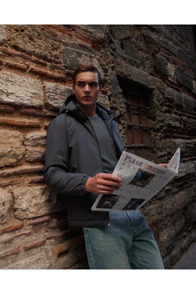 Danger Erkek Basic Su Geçirmez Kapüşonlu Mont Antrasit