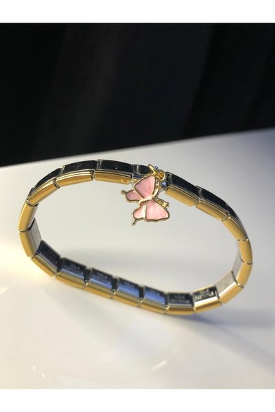 vogutima Italian Charm Nomi Steel Bracelet, Butterfly Detail, Gift Bracelet for Lover, Spouse