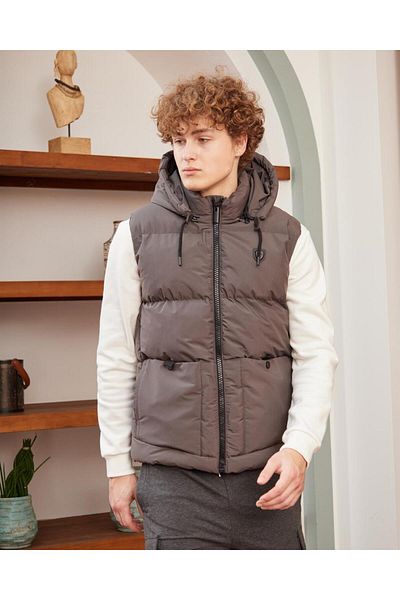 Danger Men's Removable Hooded Sports Puffer Vest Anthracite