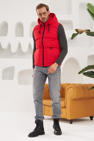Danger Men's Removable Hooded Sports Puffer Vest Red