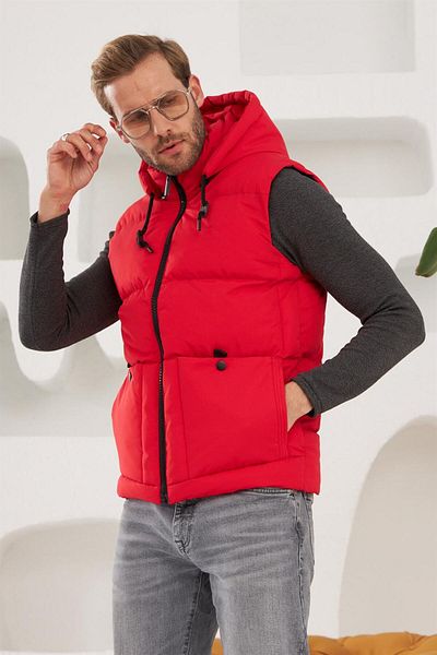 Danger Men's Removable Hooded Sports Puffer Vest Red