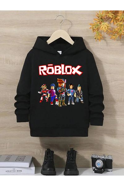 Baxia Унисекс детски черен суичър с качулка с принт Roblox