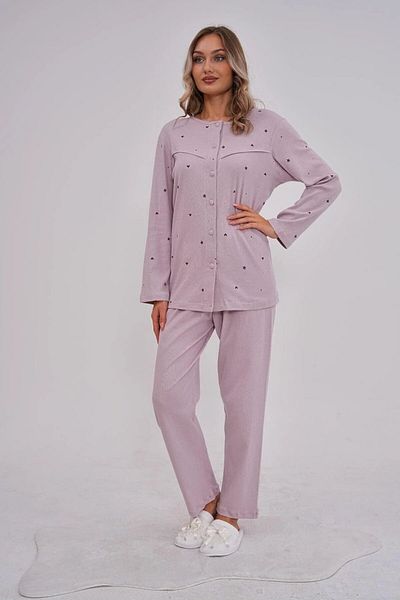 CT MODA Lilac Oversize Winter Pajamas Set - 100% Cotton, Button, Long Sleeve
