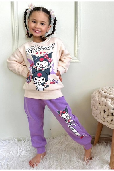 ARBİ kids Kız çocuk Kuromi mor üç iplik şardonlu pijama takımı kışlık