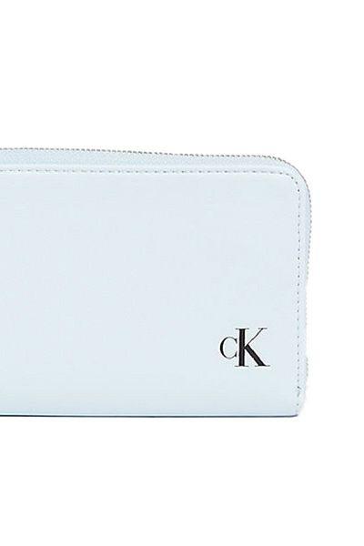 Calvin Klein Ck Calvin Kleın Women's Zipper Detailed Logo Printed Multi-Compartment Blue Wallet