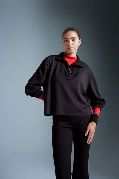 DeFacto Спортен суитшърт DeFactoFit Oversize с широк десен и яка стойка, ЧЕРЕН