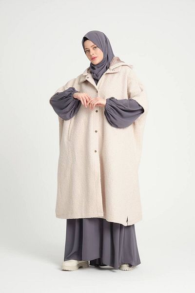 Enans Design Poncho de iarnă cu ștampilă ondulată Poncho hijab pentru femei cu glugă detașabilă