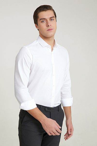 Twn Slim Fit Λευκό Dobby 100% βαμβακερό πουκάμισο